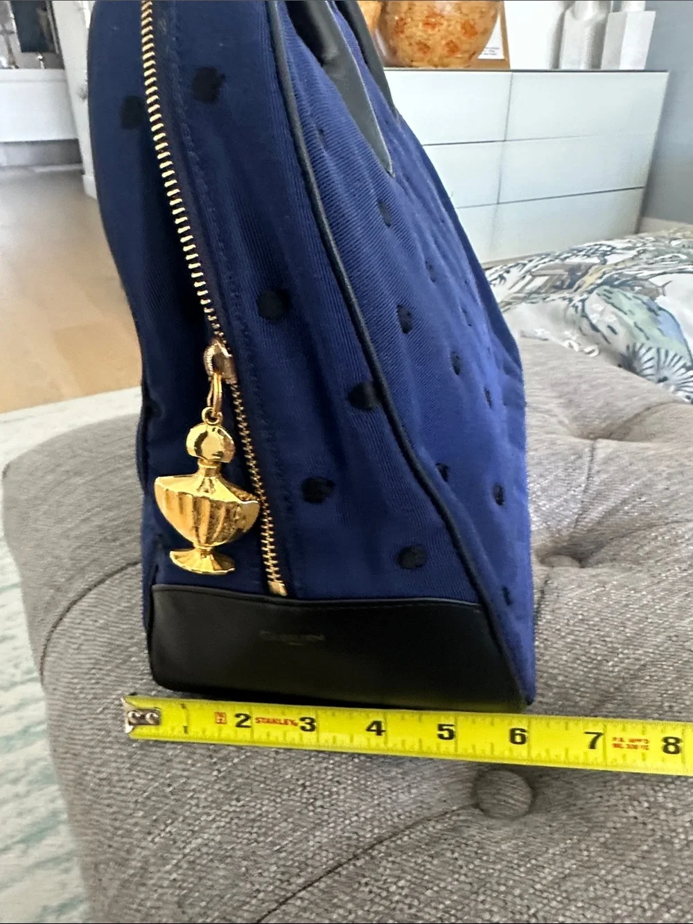 GUERLAIN Navy Blue Polka Dot Dome Cosmetic Bag